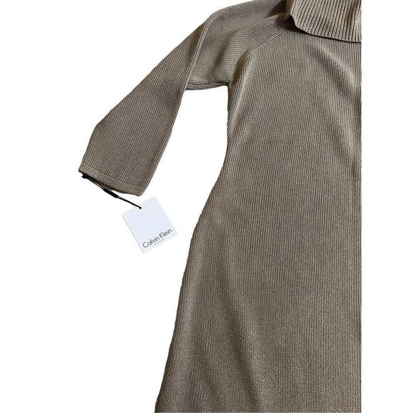 Women's Calvin Klein Gold beige sweater Dress Size L - Picture 11 of 13